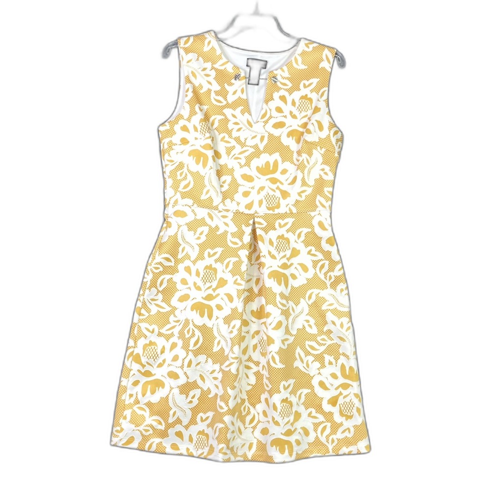 Enfocus Petite Sheath Dress Womens 10P Floral Pleated Front Split Neck Preppy